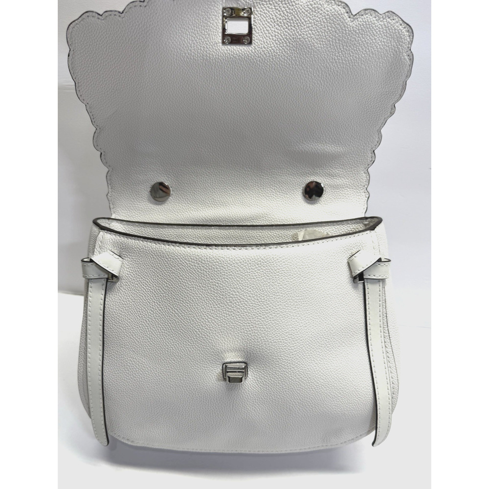 Michael Kors Cassie Large Satchel Leather Handbag Optic White Floral Cutout New - Picture 14 of 14